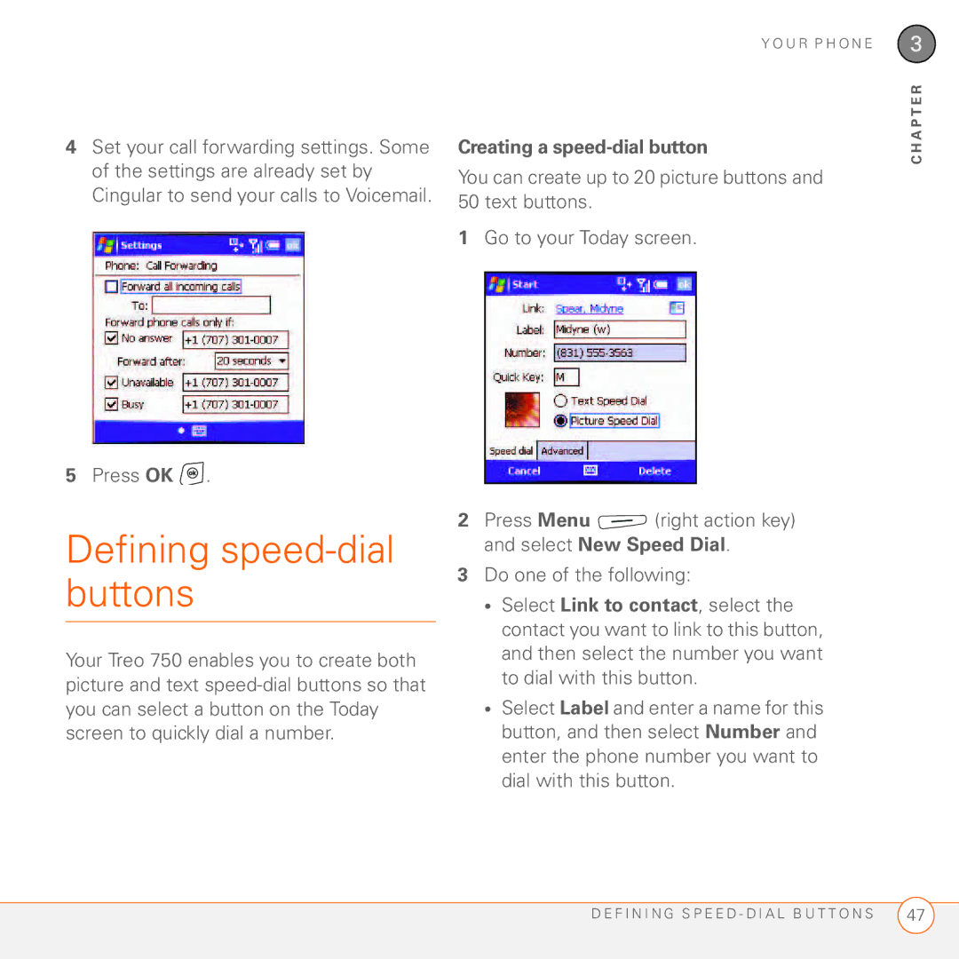 Palm 750 manual Defining speed-dial buttons, Creating a speed-dial button 