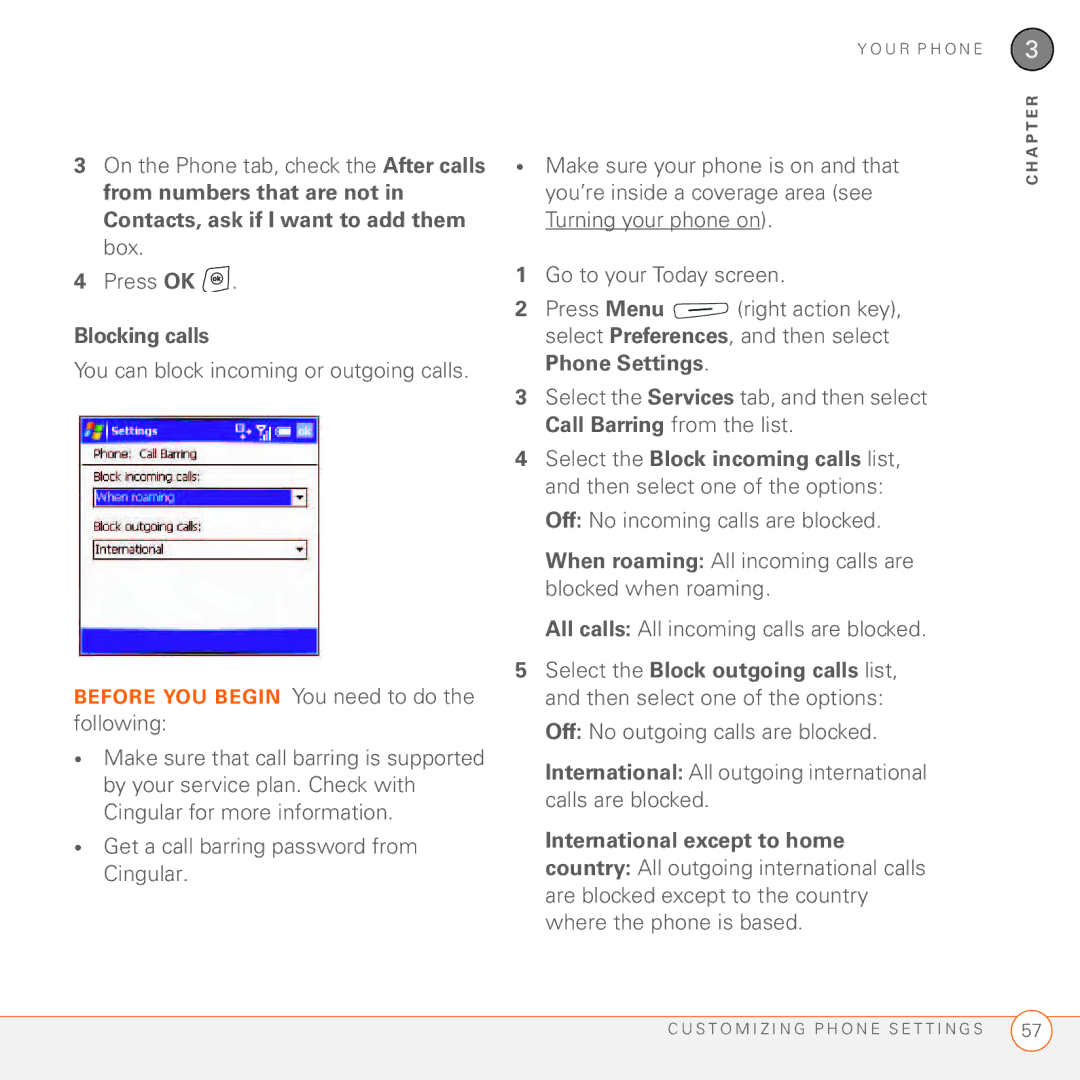 Palm 750 manual Blocking calls, You can block incoming or outgoing calls, Off No outgoing calls are blocked 