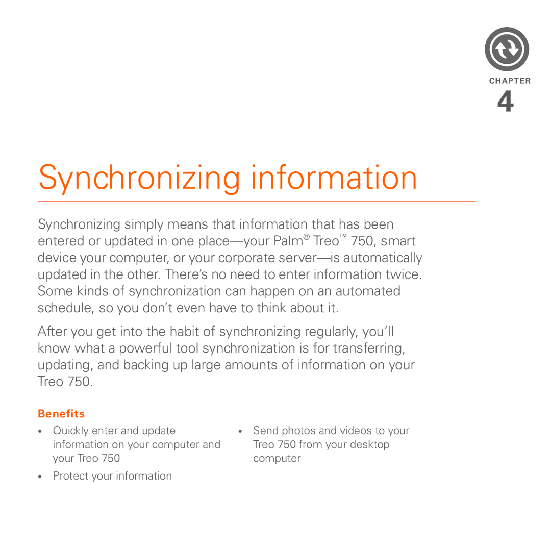 Palm 750 manual Synchronizing information 