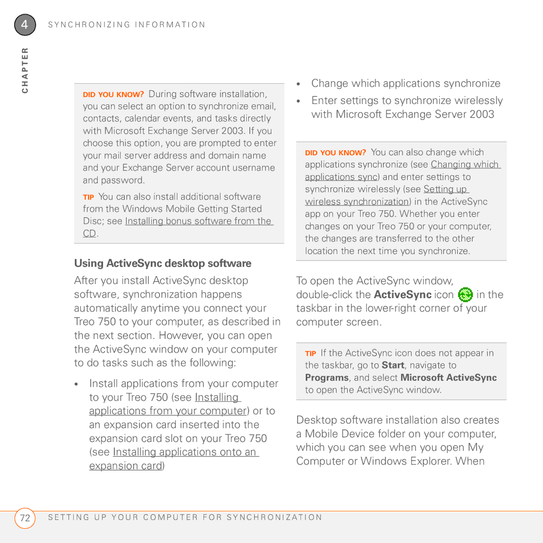 Palm 750 manual Using ActiveSync desktop software 