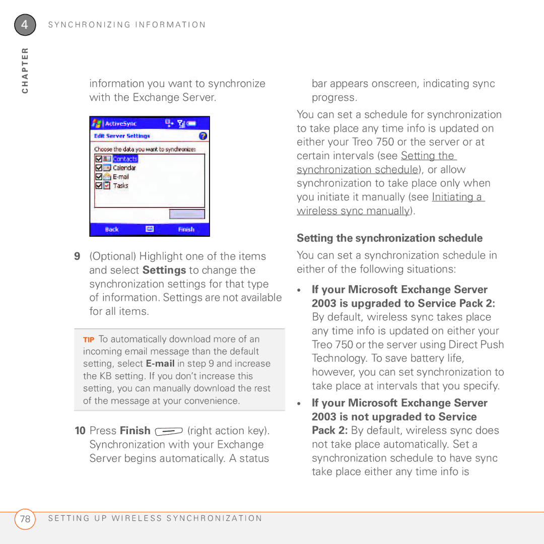 Palm 750 manual Setting the synchronization schedule, If your Microsoft Exchange Server 