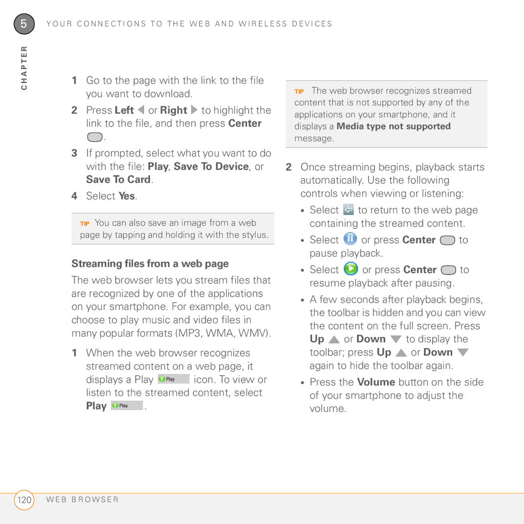 Palm 755P manual Streaming files from a web, Play 