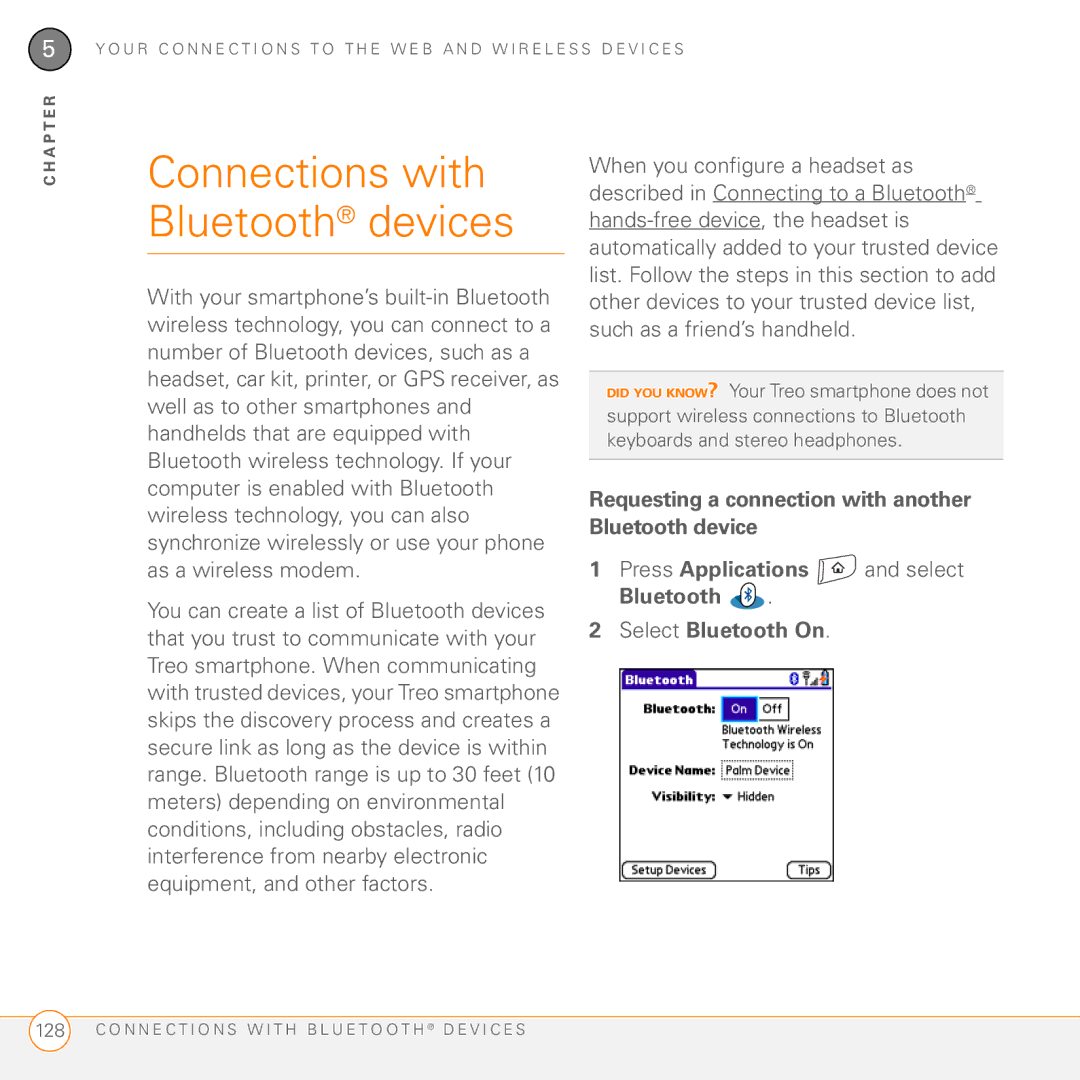 Palm 755P manual Connections with Bluetooth devices 