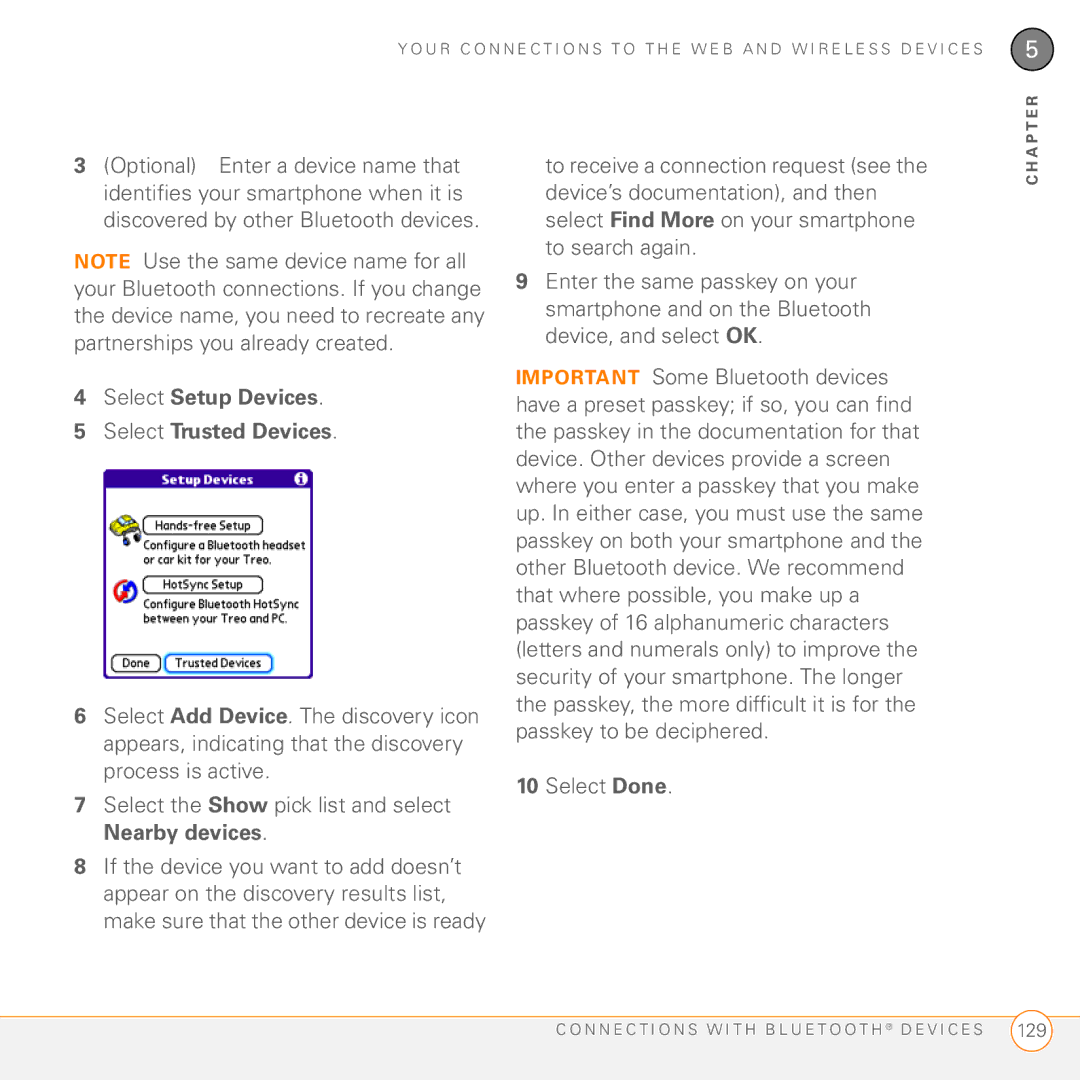 Palm 755P manual Select Setup Devices Select Trusted Devices 