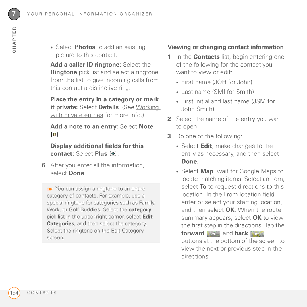 Palm 755P manual Select Photos to add an existing picture to this contact, With private entries for more info 