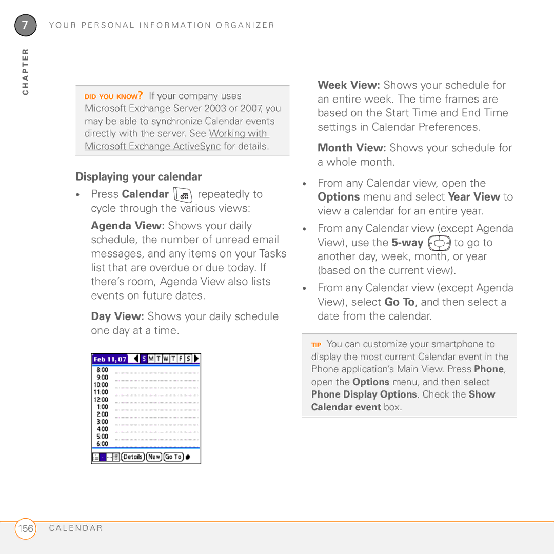 Palm 755P manual Displaying your calendar 