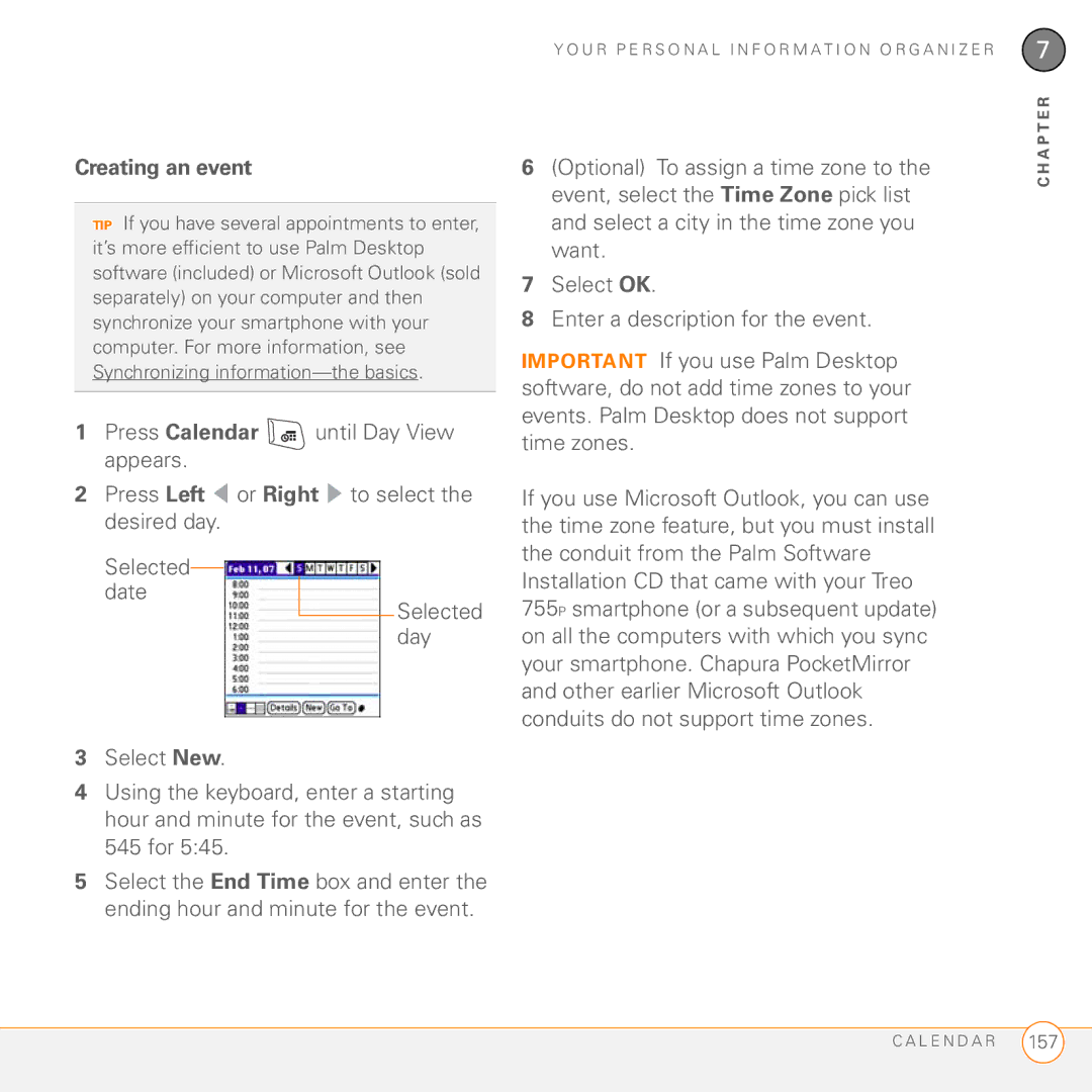 Palm 755P manual Creating an event 