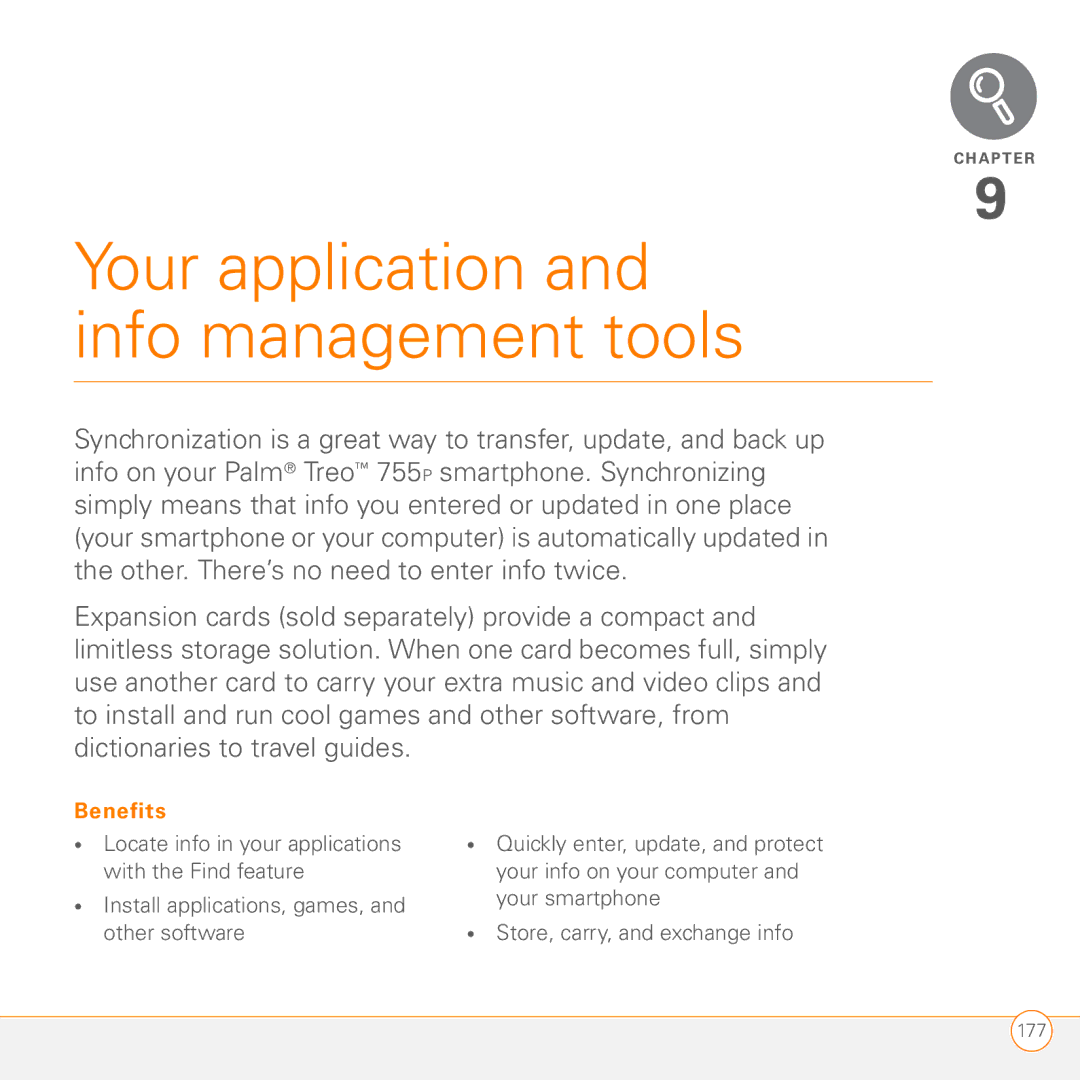 Palm 755P manual Your application and info management tools 