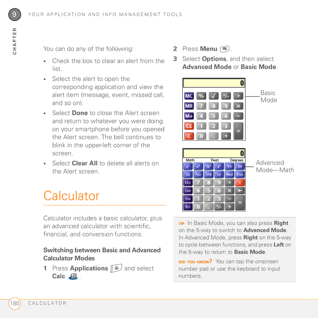 Palm 755P manual Calculator, Basic Mode Advanced Mode-Math 