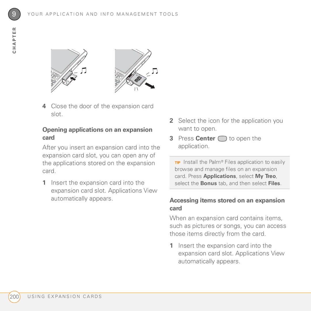 Palm 755P manual Opening applications on an expansion card, Accessing items stored on an expansion card 