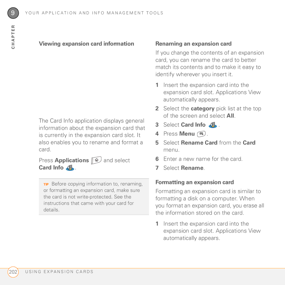 Palm 755P manual Viewing expansion card information, Select Card Info, Formatting an expansion card 