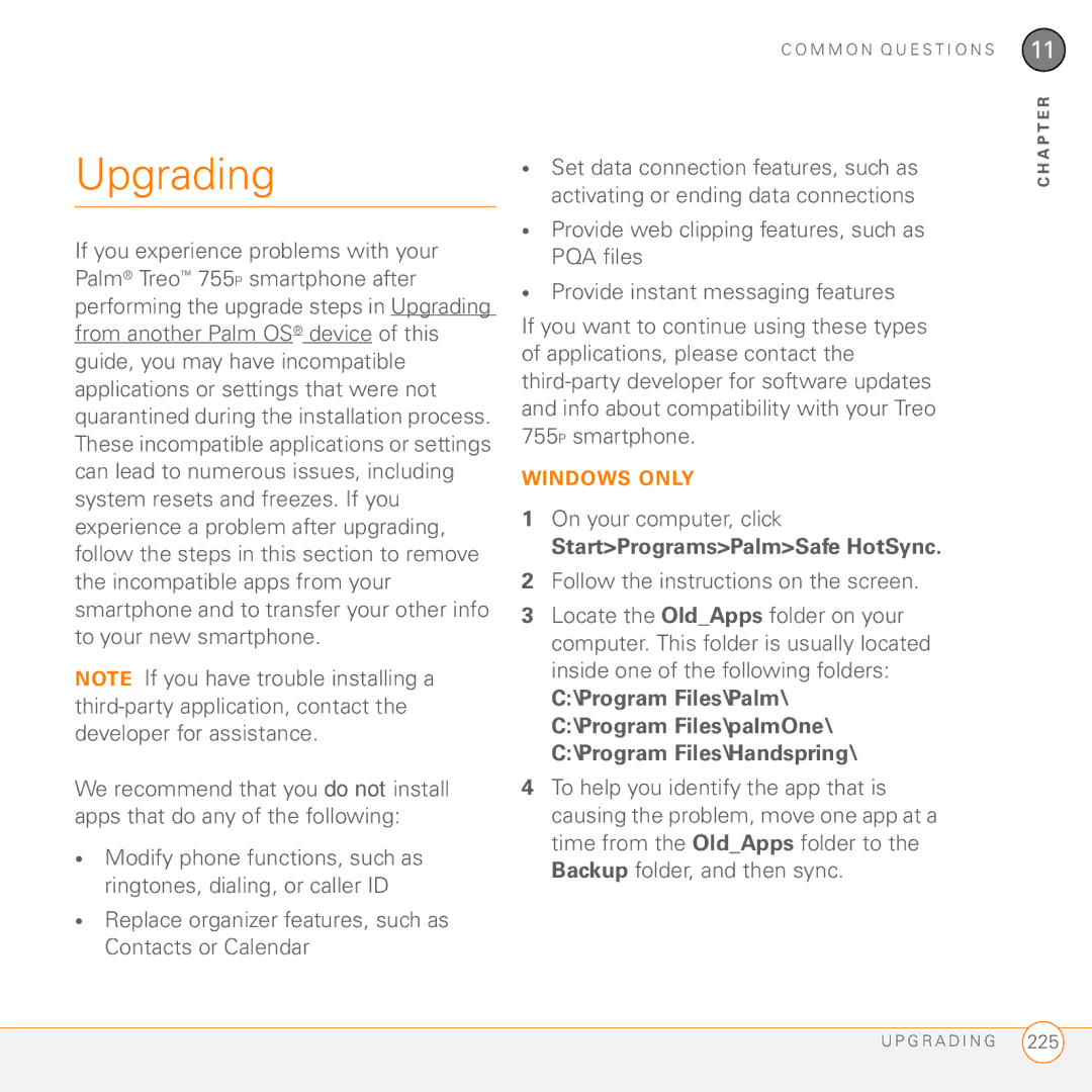 Palm 755P manual Upgrading, On your computer, click, StartProgramsPalmSafe HotSync 