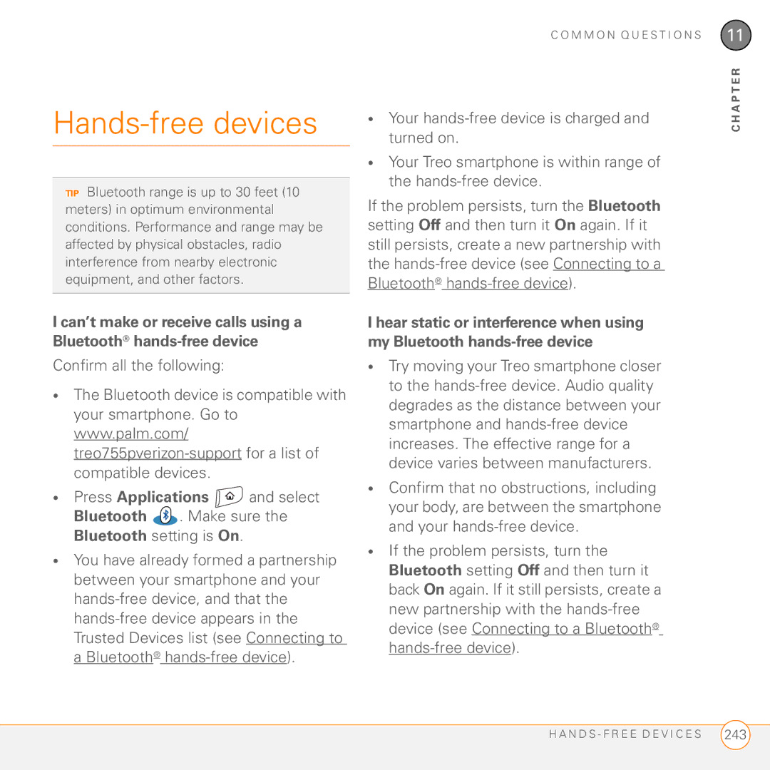 Palm 755P manual Hands-free devices, Confirm all the following 