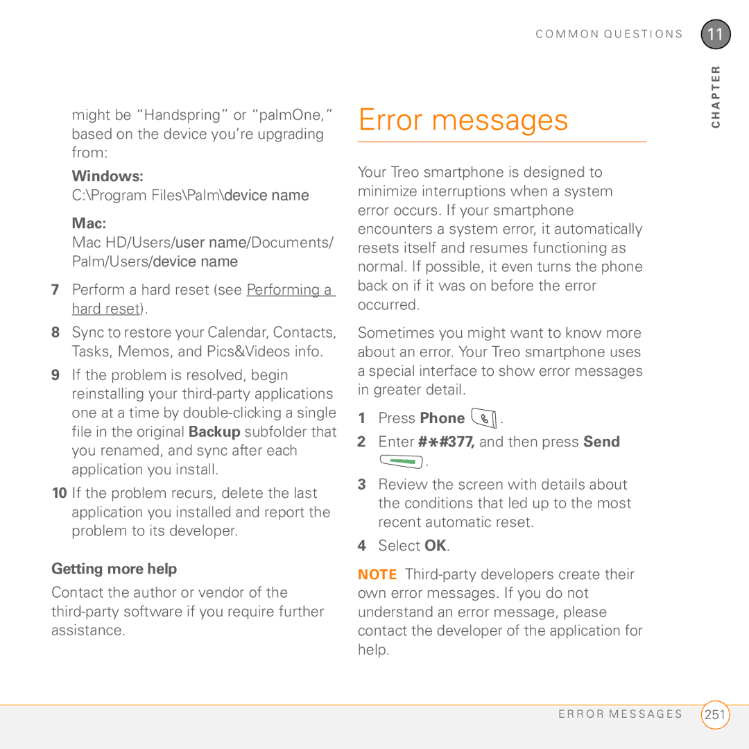 Palm 755P manual Error messages, Getting more help 