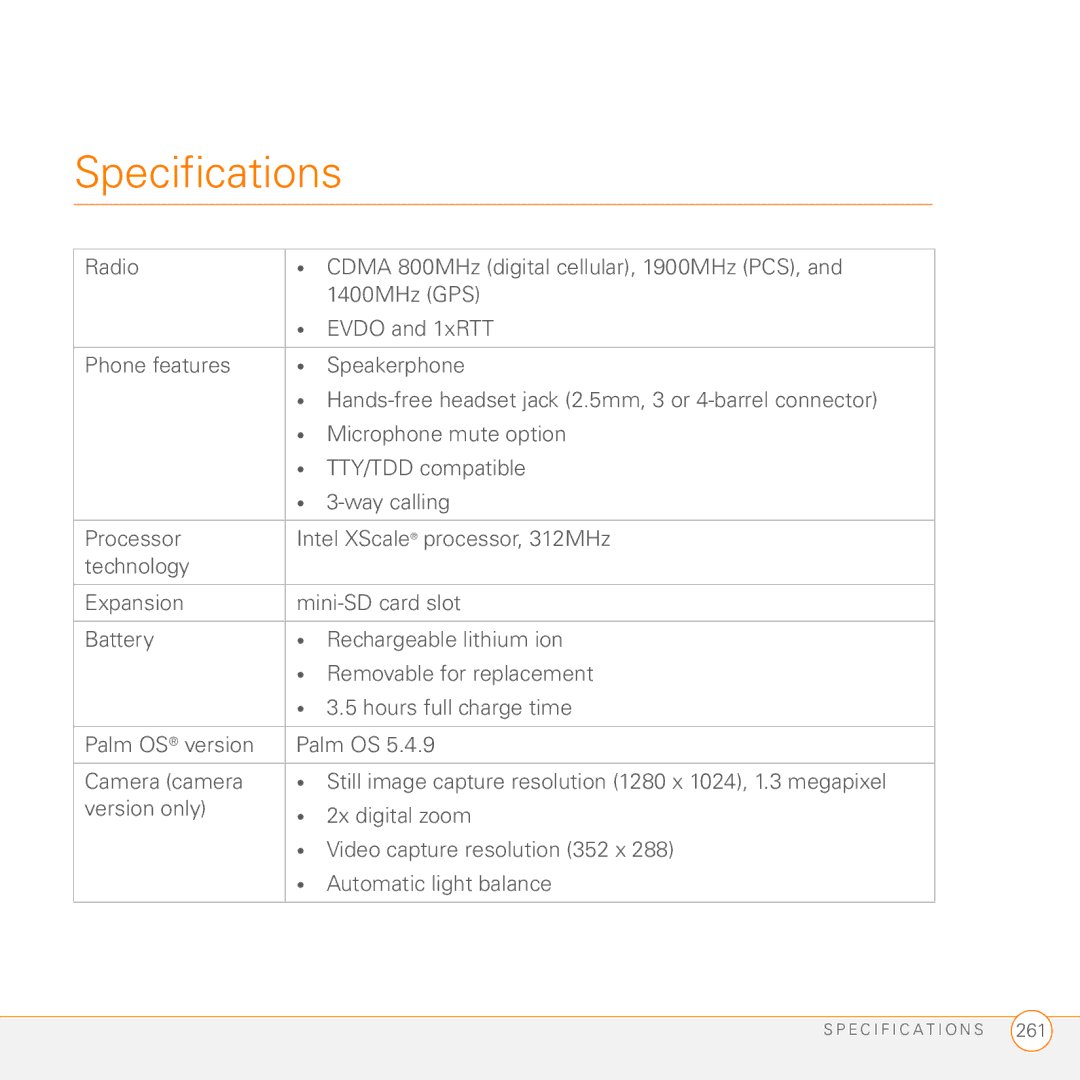 Palm 755P manual Specifications 