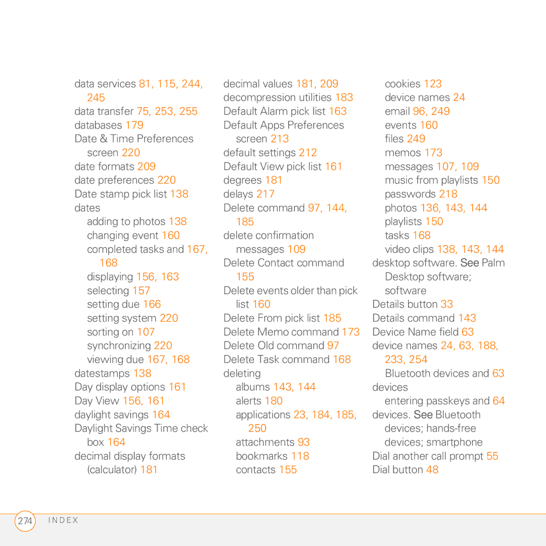 Palm 755P manual Email 96, Photos 136, 143, 233, Albums 143, 250 