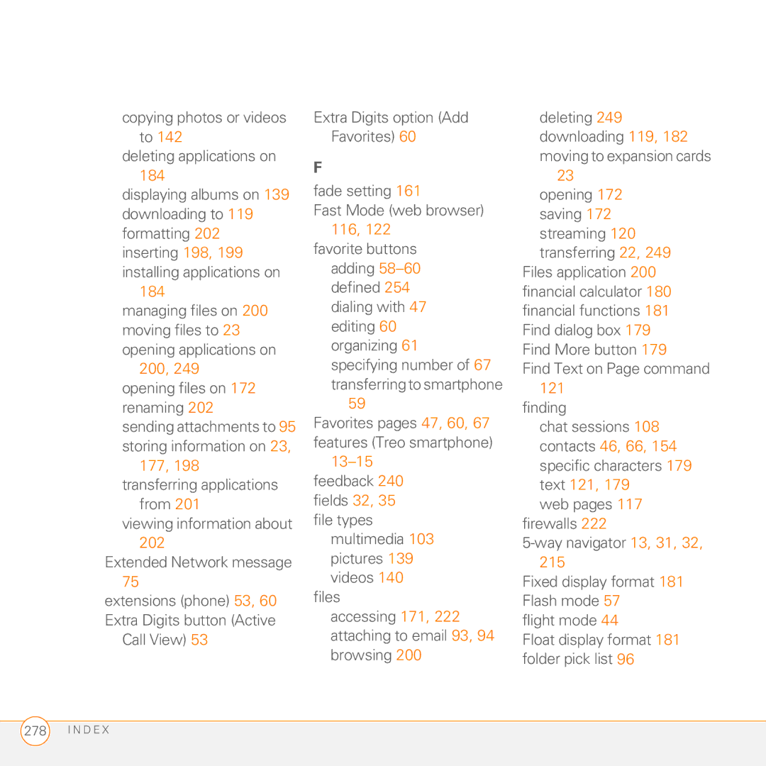 Palm 755P 200, 249 opening files on 172 renaming, From Viewing information about Extended Network message, Finding, 215 