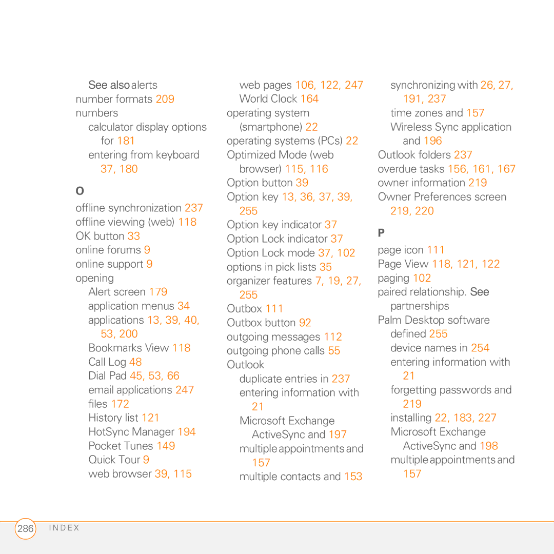 Palm 755P manual Installing 22, 183, 227 Microsoft Exchange, 157 