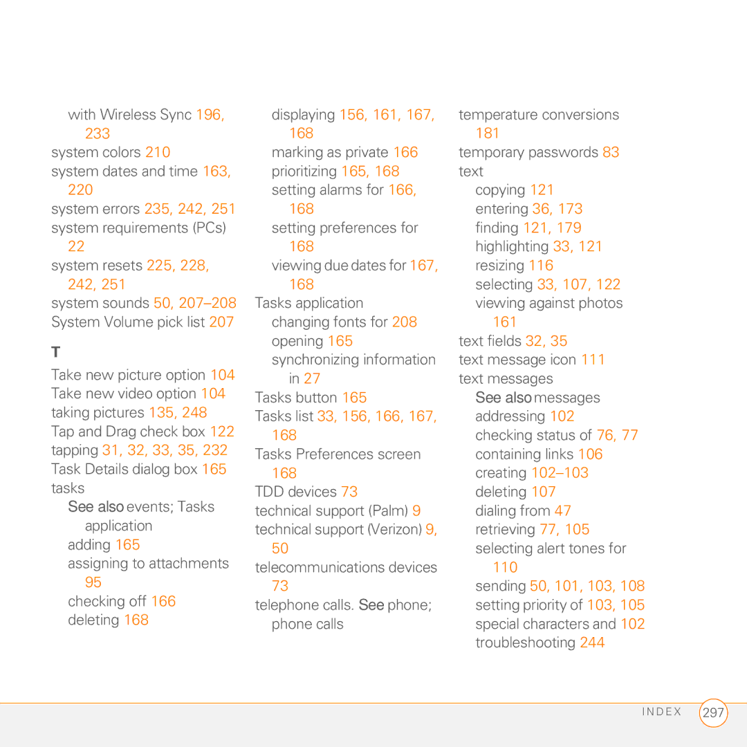 Palm 755P manual System resets 225, 228, 242, Setting preferences for Viewing due dates for 167, Tasks button 