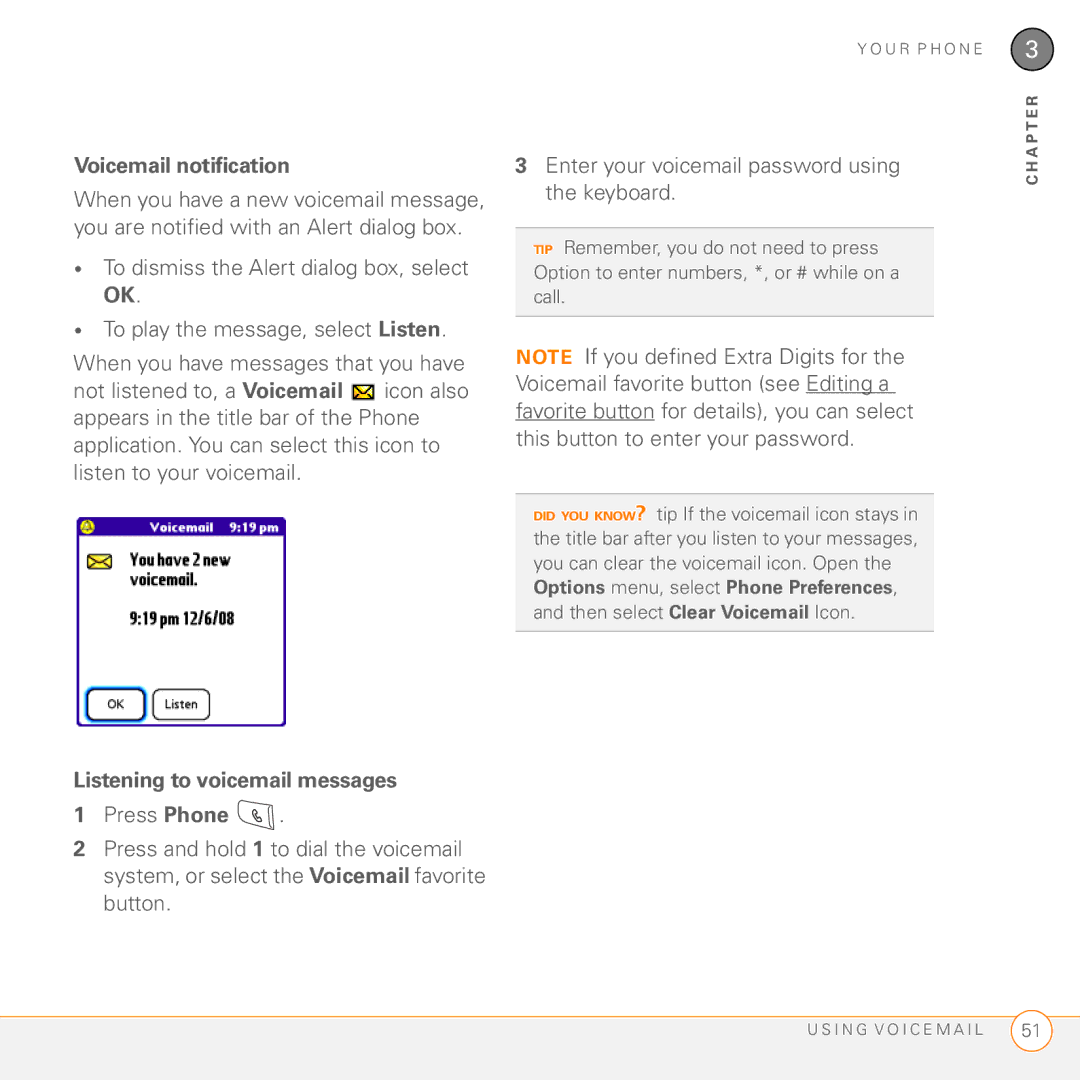 Palm 755P manual Voicemail notification, Listening to voicemail messages 