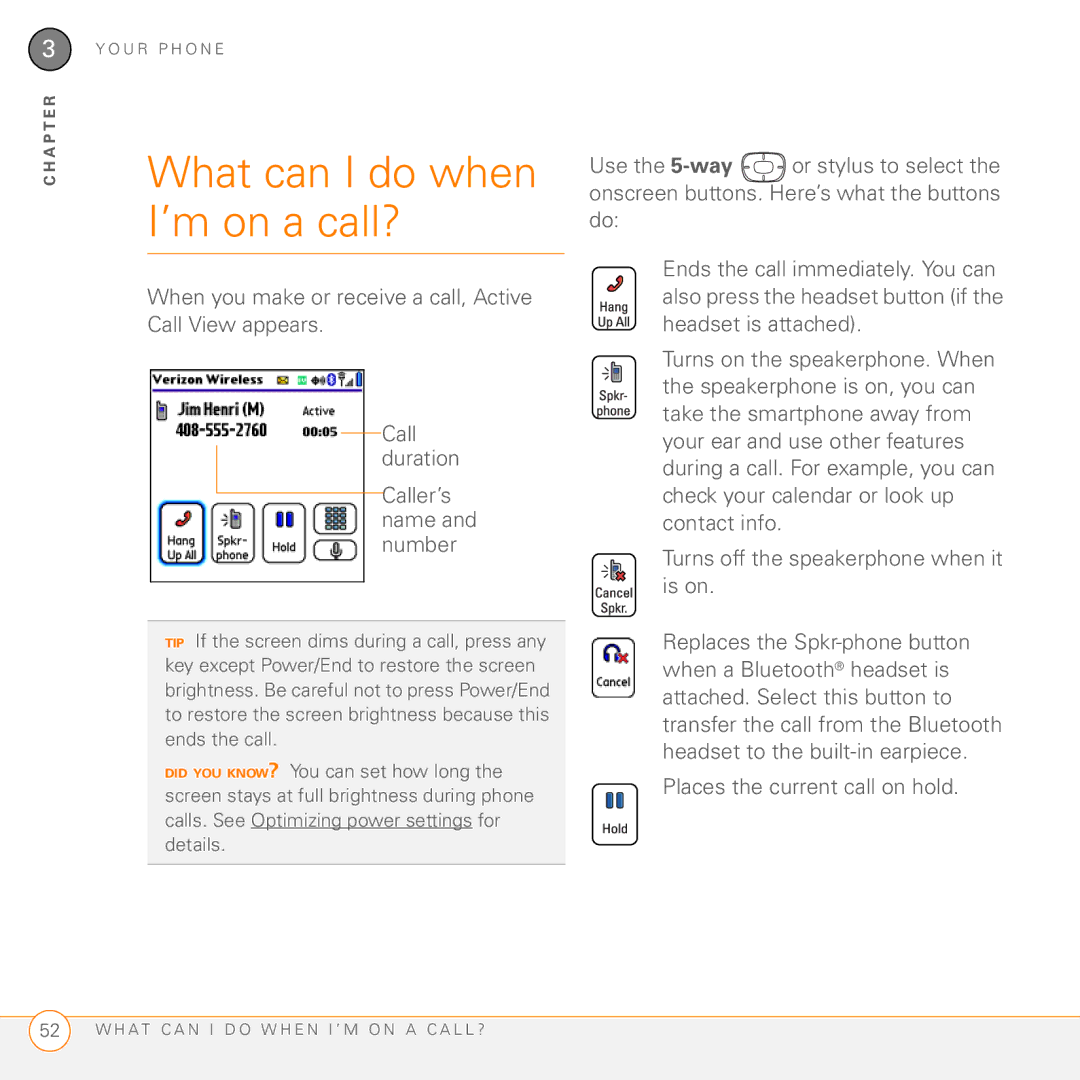 Palm 755P manual What can I do when I’m on a call? 