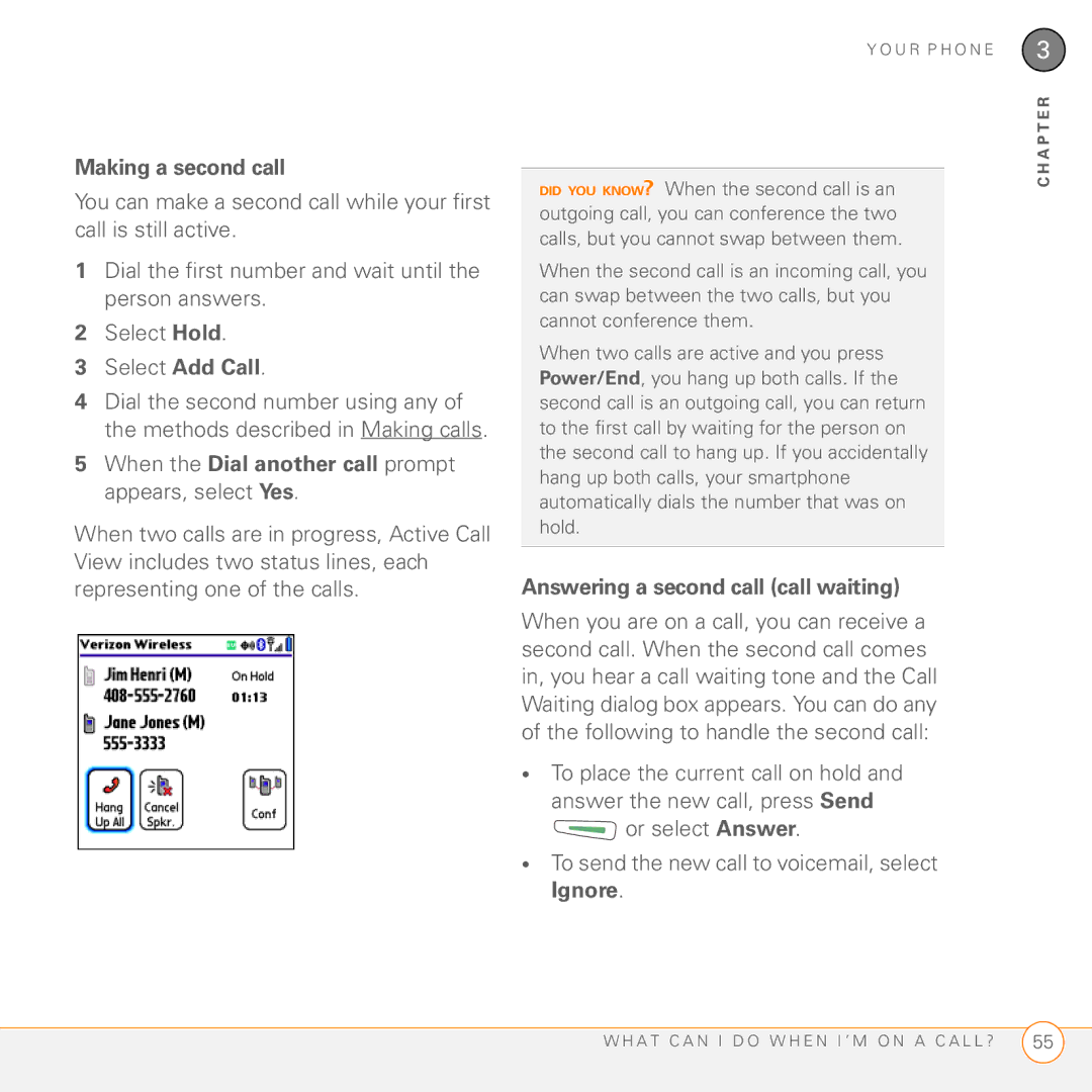 Palm 755P manual Making a second call, When the Dial another call prompt appears, select Yes 