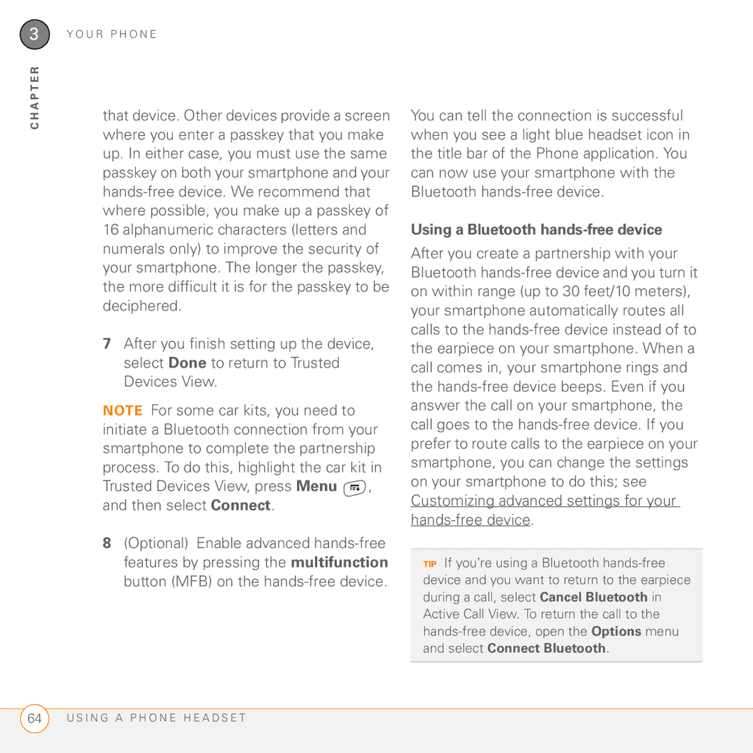 Palm 755P manual Using a Bluetooth hands-free device 