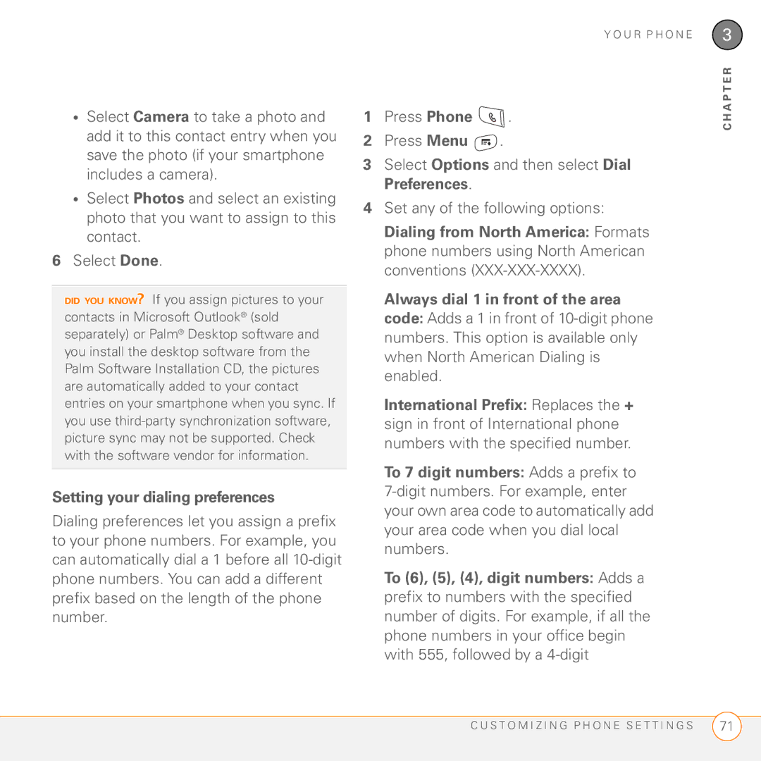 Palm 755P manual Setting your dialing preferences 