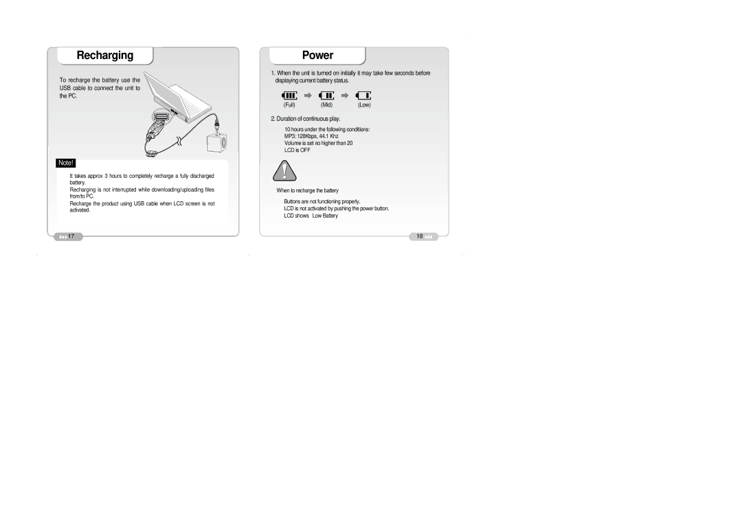 Palm DAH-1500i user manual Recharging, Power 