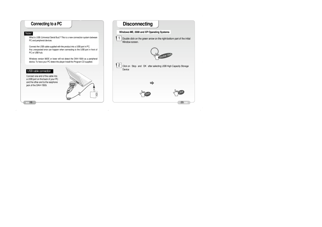 Palm DAH-1500i user manual Disconnecting, Connecting to a PC 