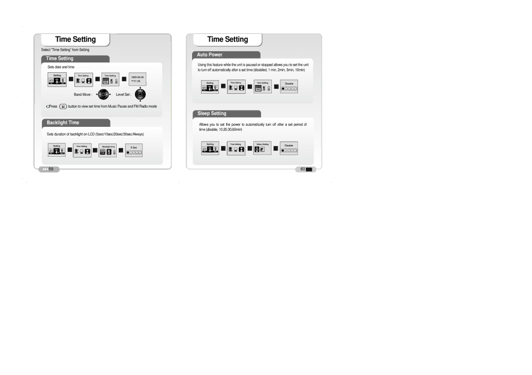 Palm DAH-1500i user manual Time Setting, Backlight Time, Auto Power, Sleep Setting 