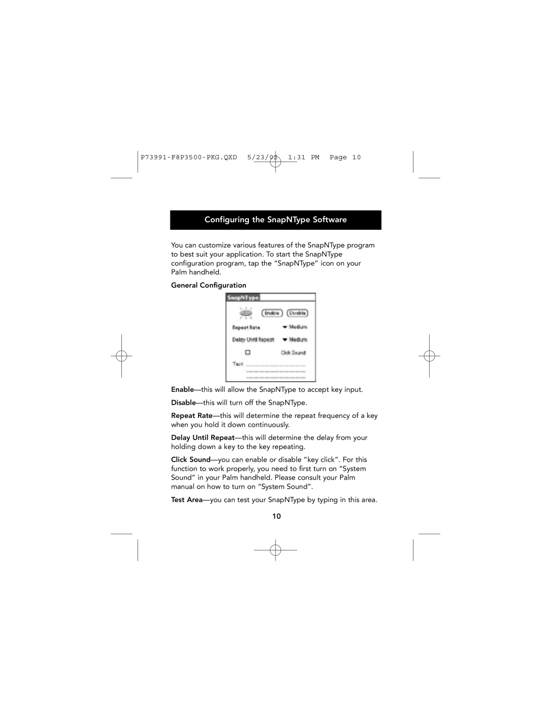 Palm F8P3500 manual Configuring the SnapNType Software 