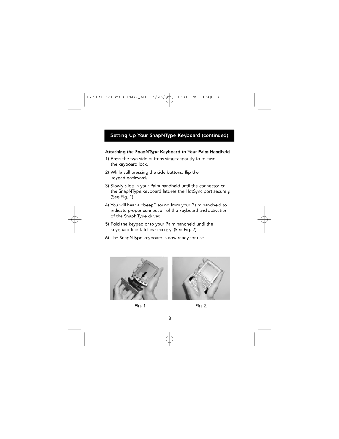 Palm F8P3500 manual Setting Up Your SnapNType Keyboard 