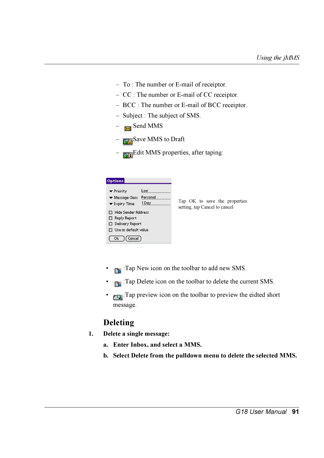 Palm G18 user manual Deleting 