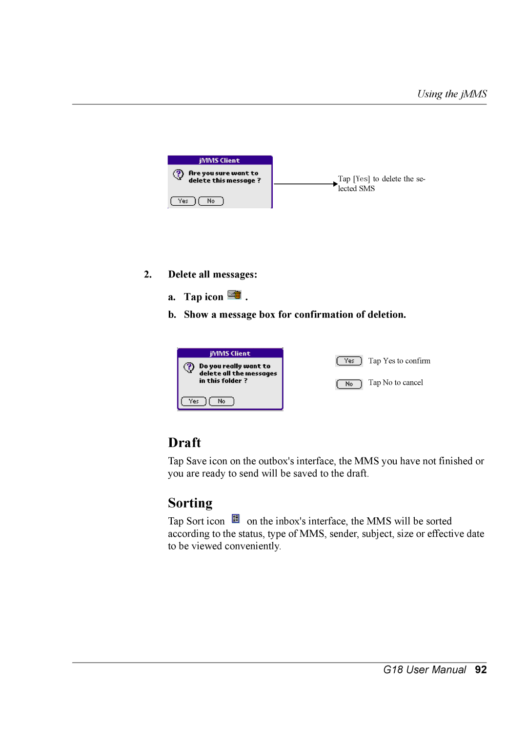 Palm G18 user manual Draft, Sorting 