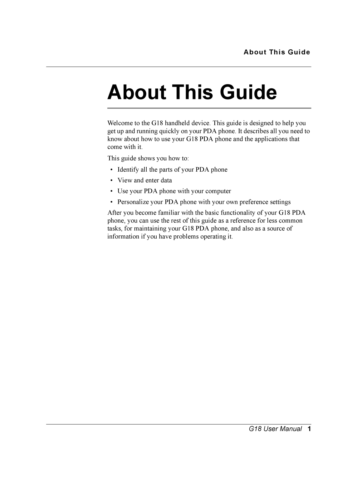 Palm G18 user manual About This Guide 