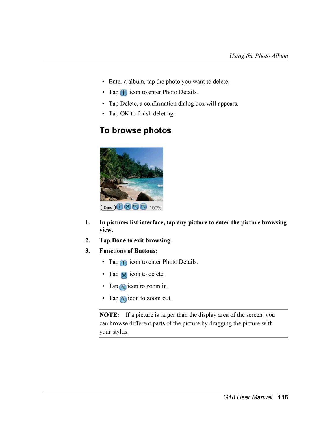 Palm G18 user manual To browse photos 