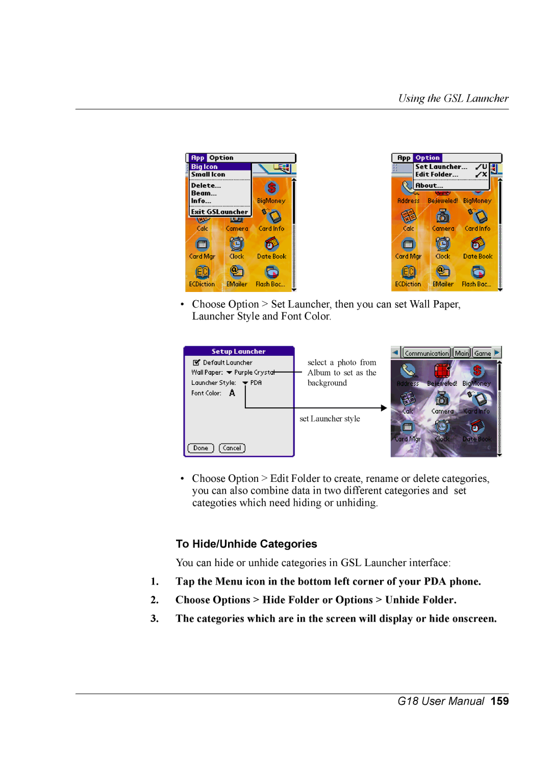 Palm G18 user manual To Hide/Unhide Categories 