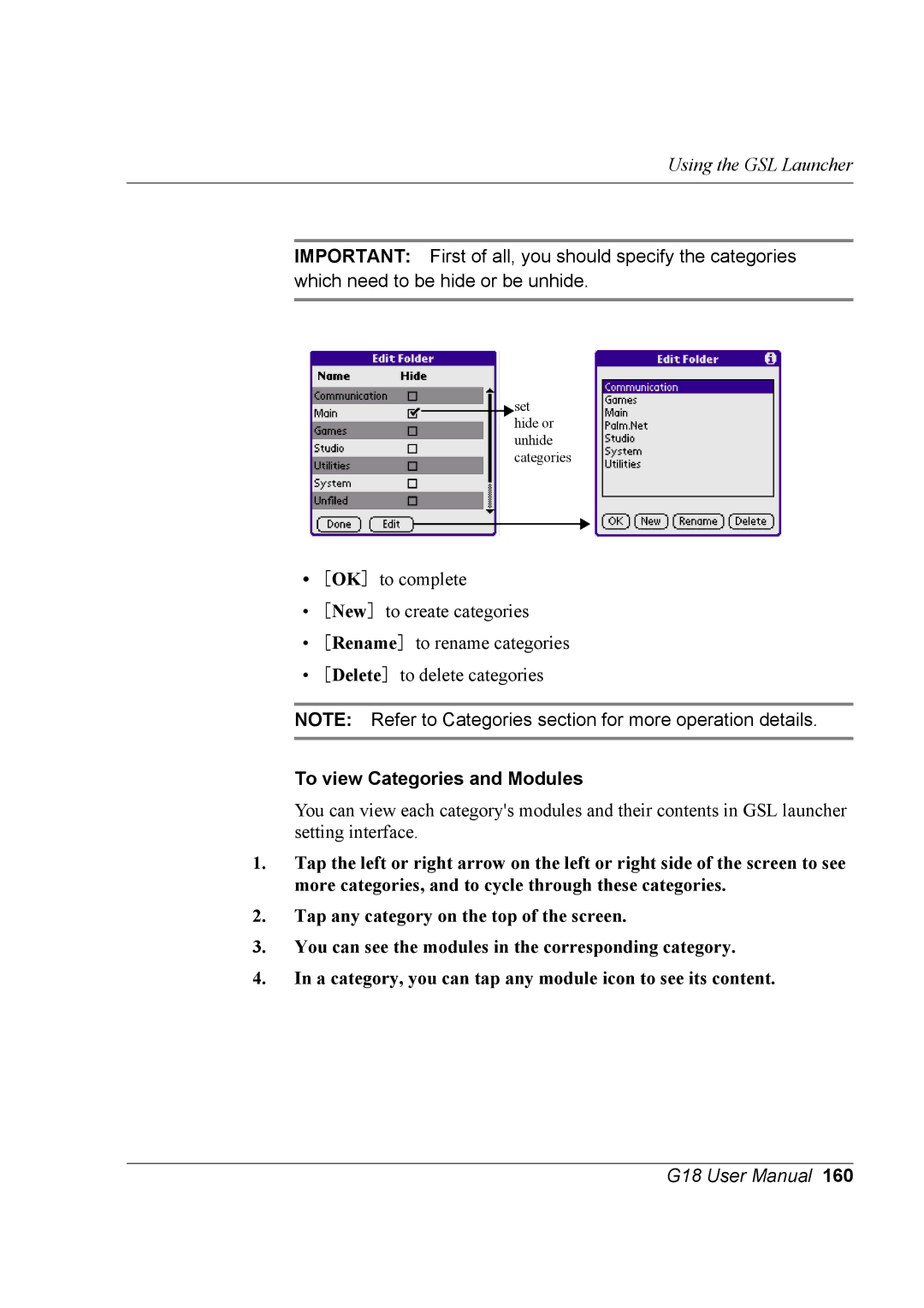 Palm G18 user manual To view Categories and Modules 