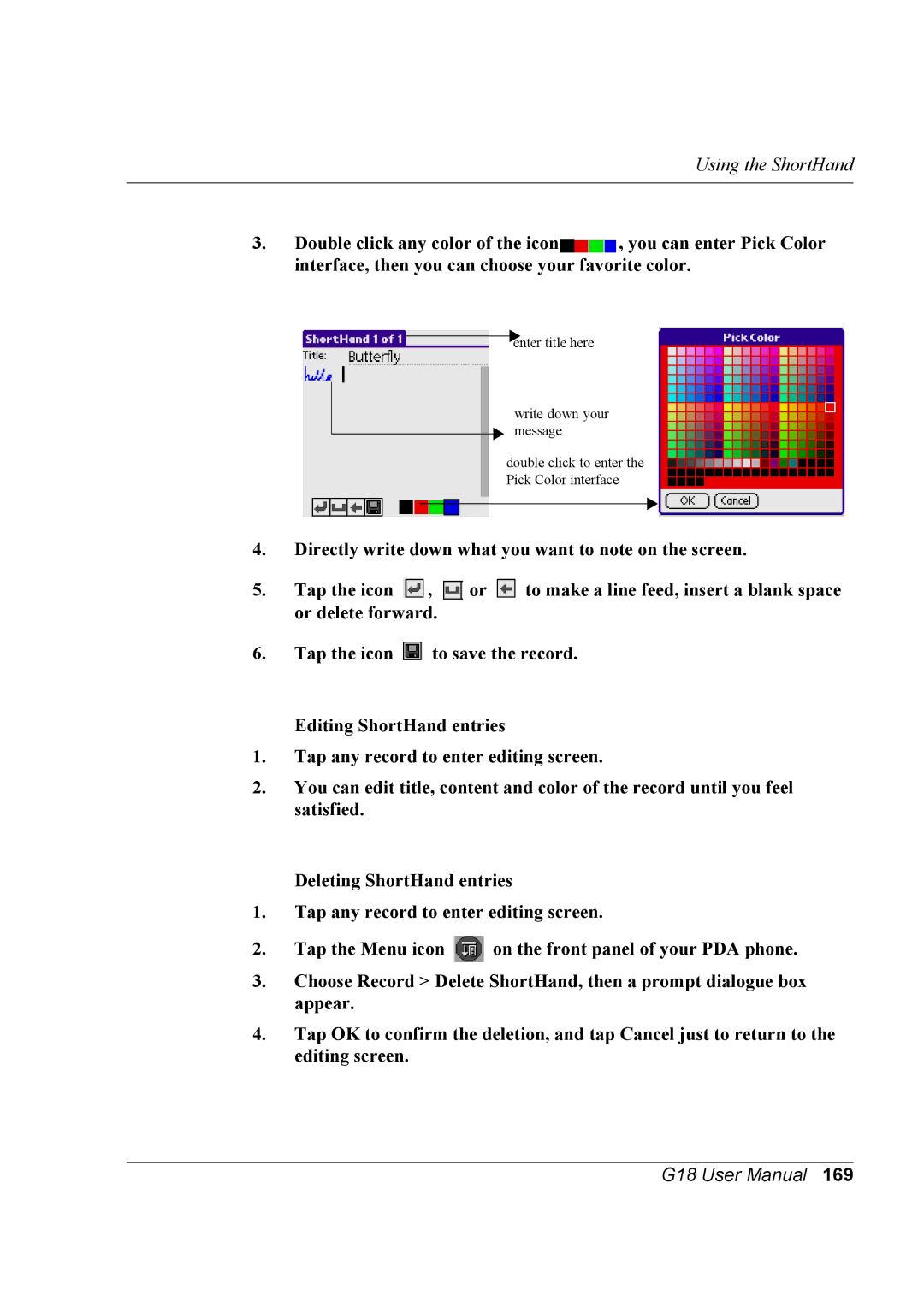 Palm G18 user manual Using the ShortHand 