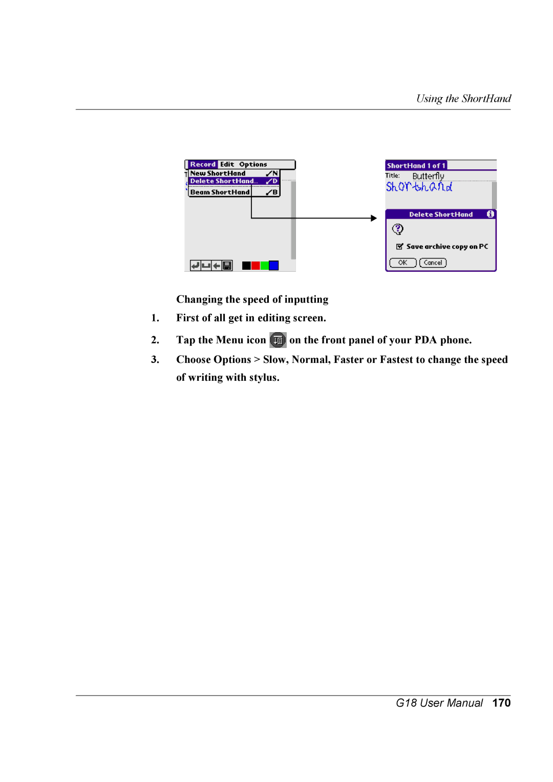 Palm G18 user manual Using the ShortHand 