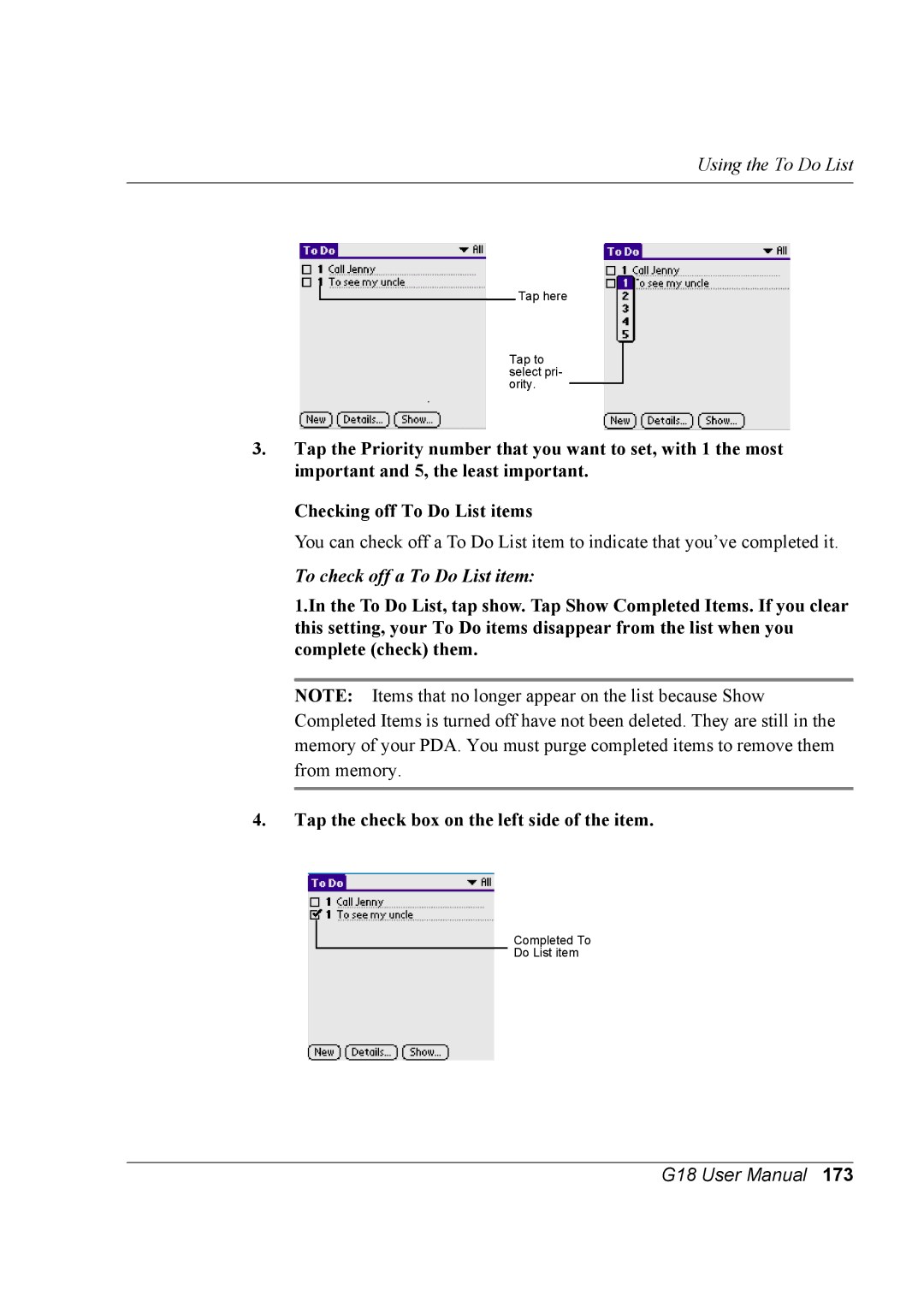 Palm G18 user manual To check off a To Do List item 