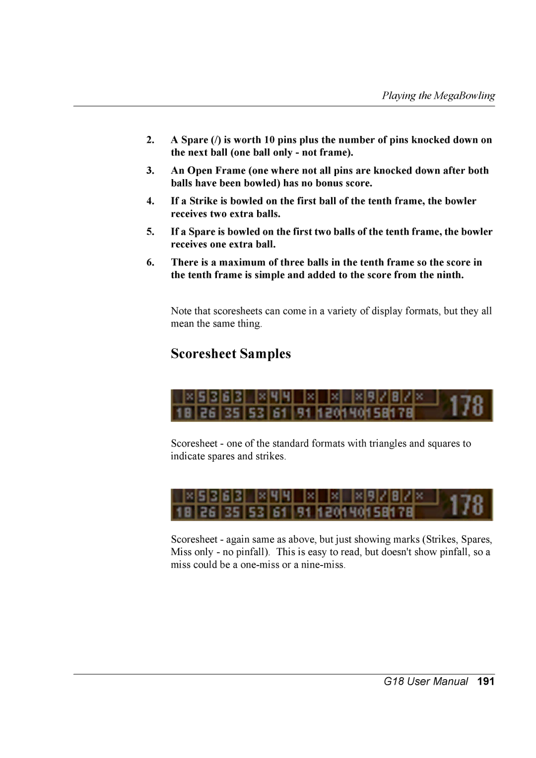 Palm G18 user manual Scoresheet Samples 