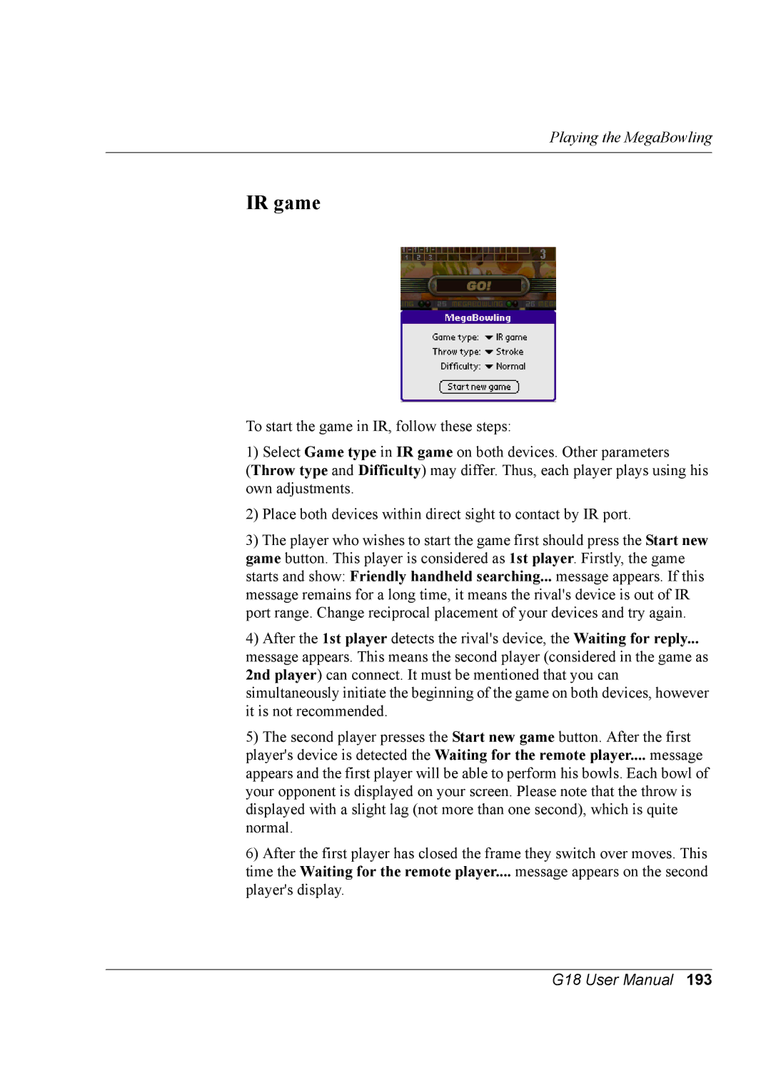 Palm G18 user manual IR game 