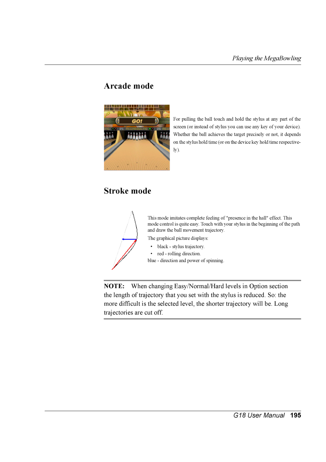 Palm G18 user manual Arcade mode, Stroke mode 