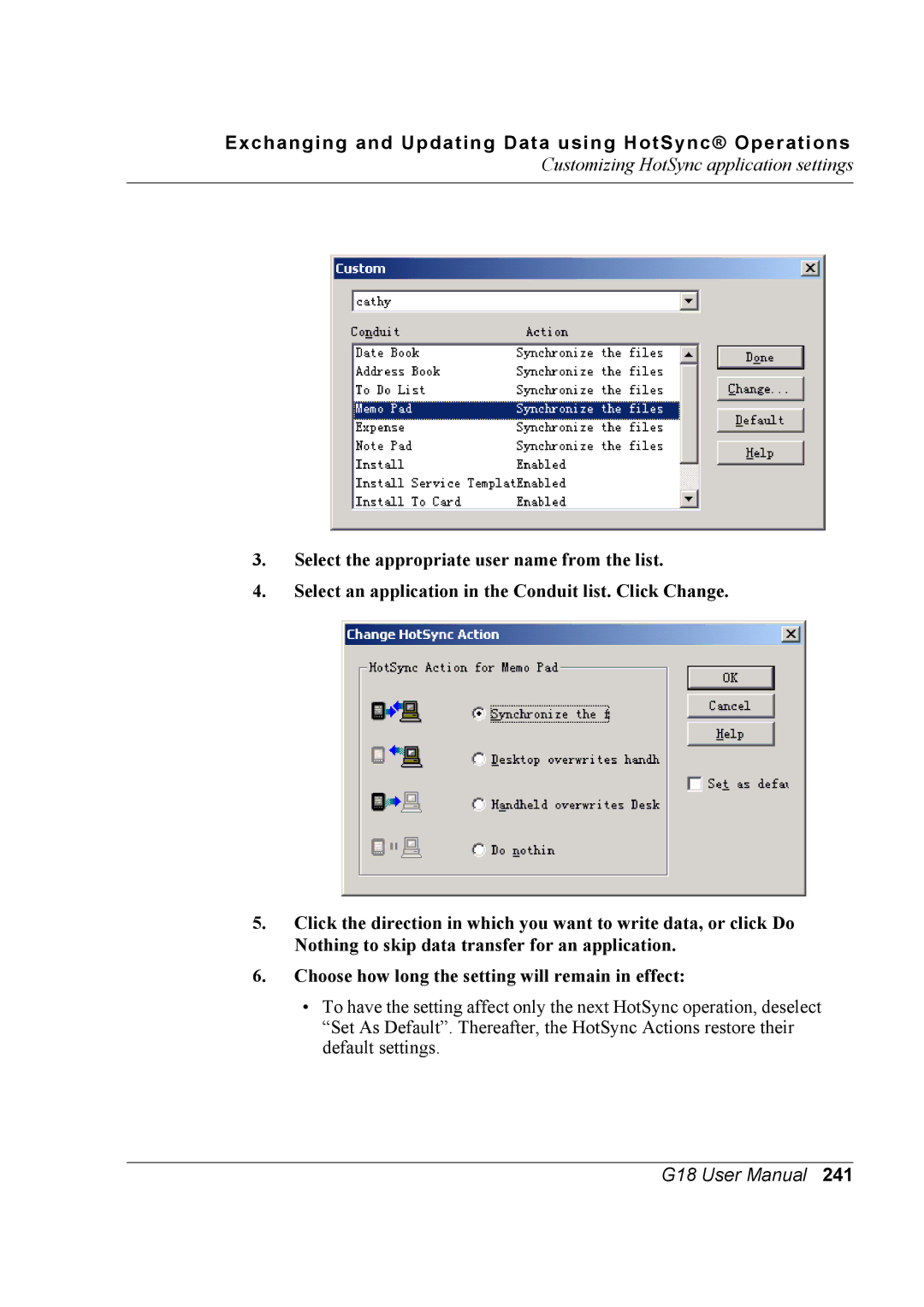 Palm G18 user manual Exchanging and Updating Data using HotSync Operations 