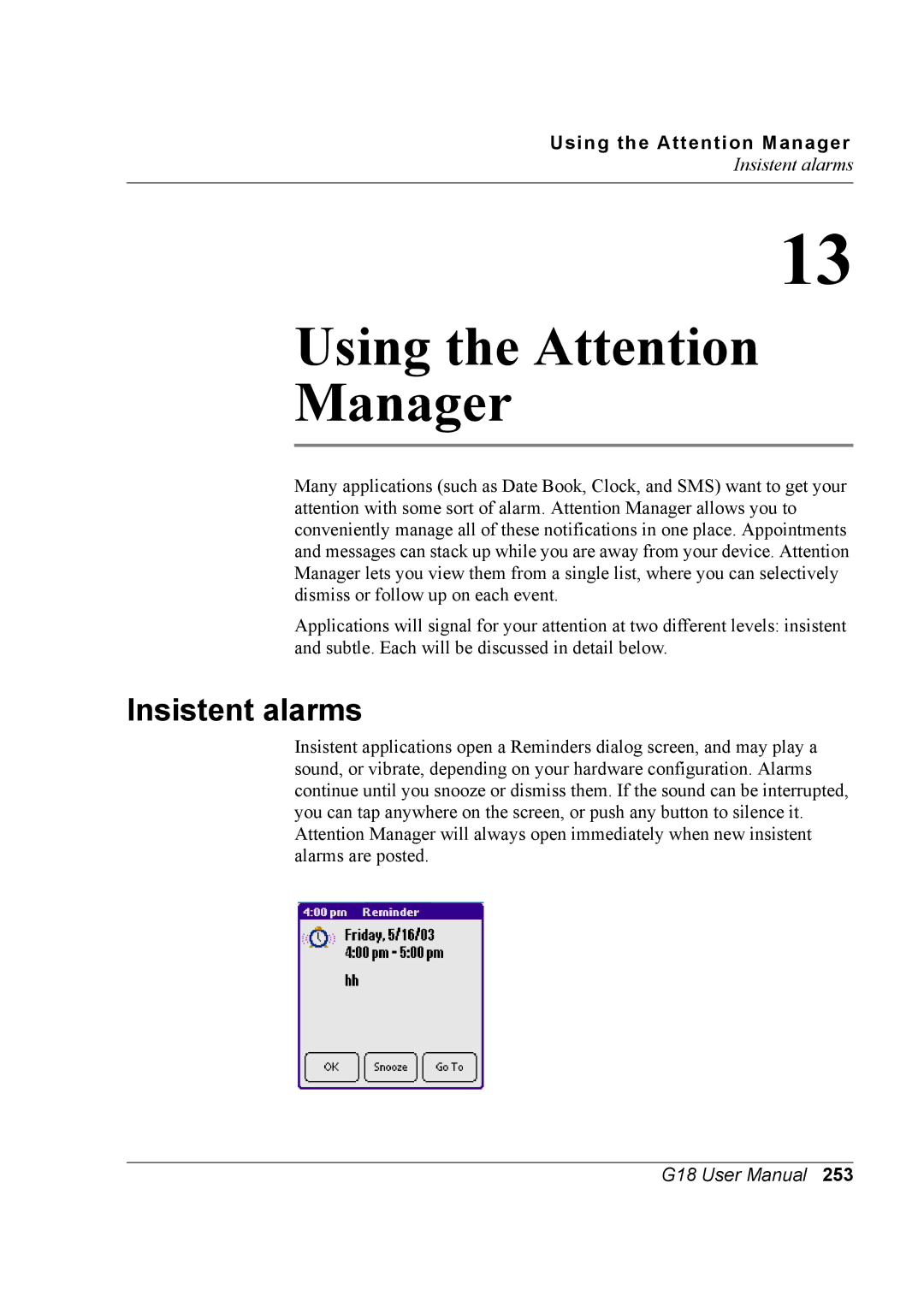 Palm G18 user manual Using the Attention Manager 