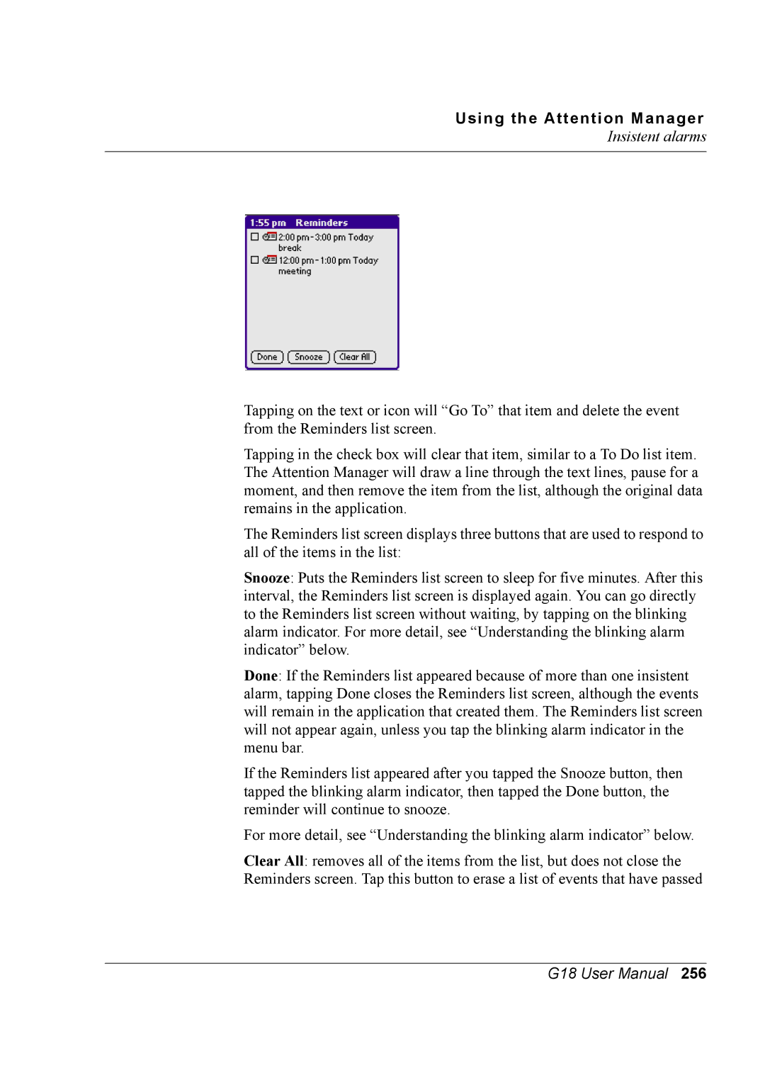 Palm G18 user manual Using the Attention Manager 