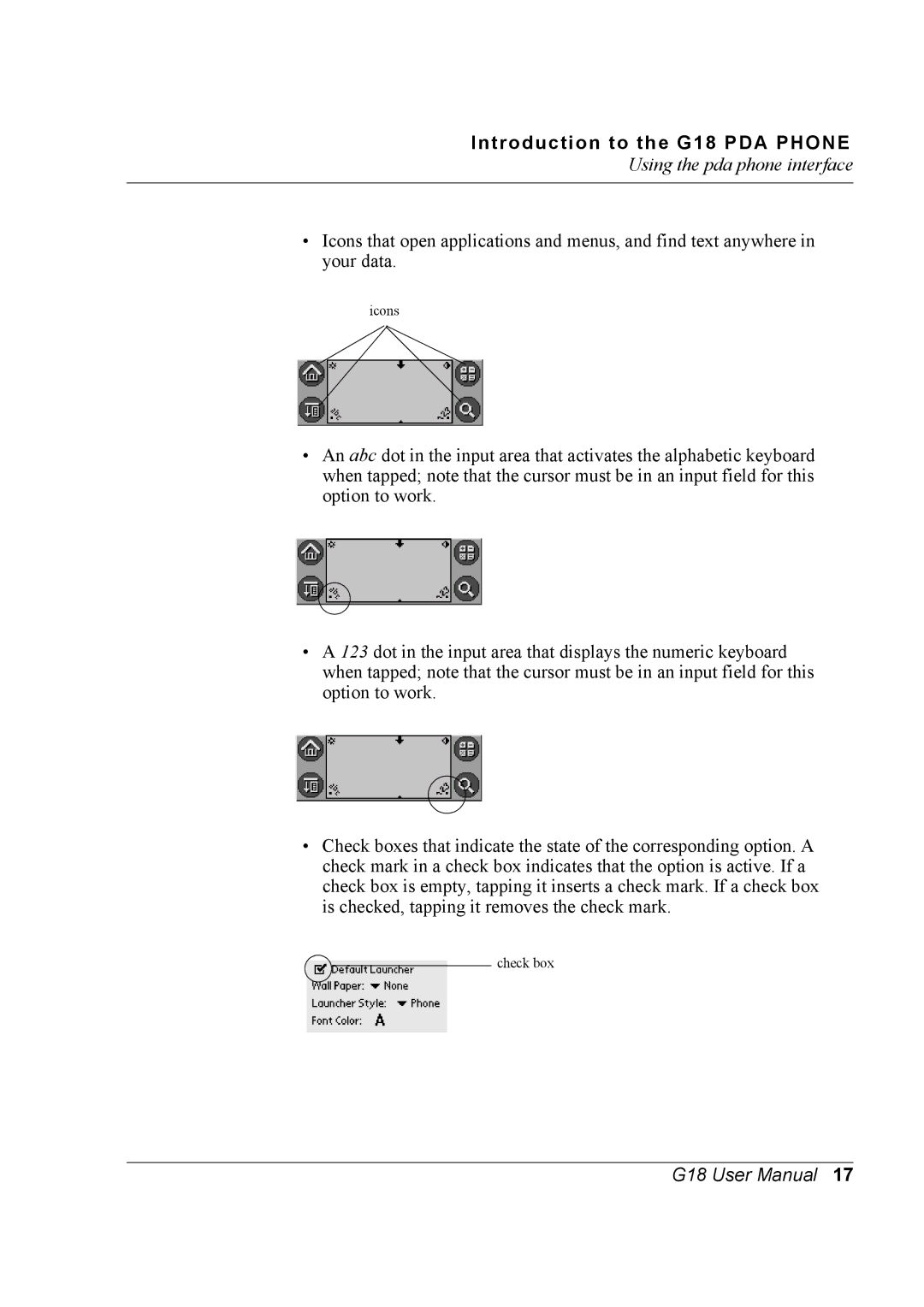 Palm G18 user manual Icons 