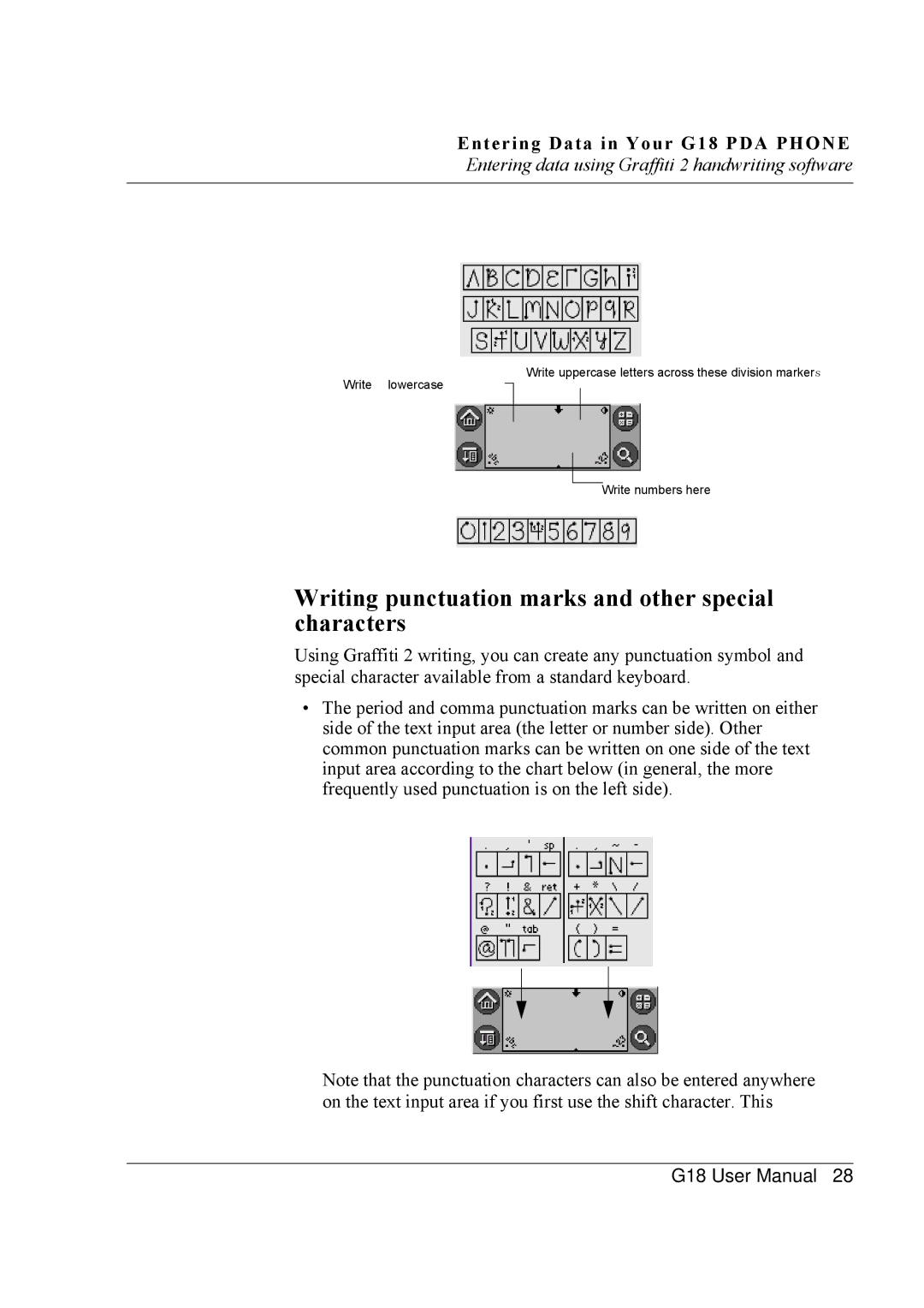 Palm G18 user manual Writing punctuation marks and other special characters 